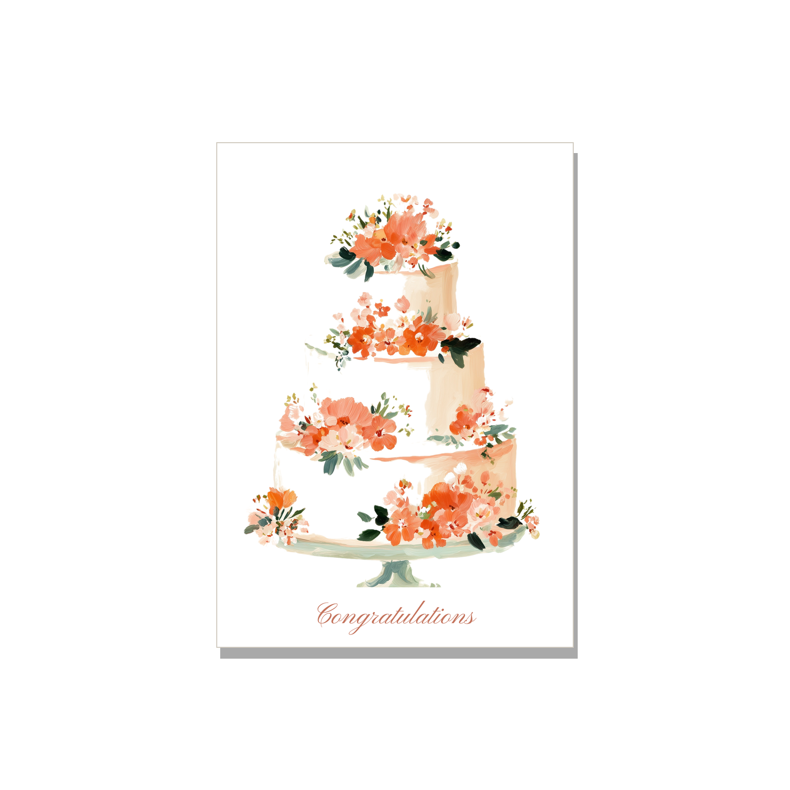 Wedding greeting card - Wedding Cake in Gouache, blank inside