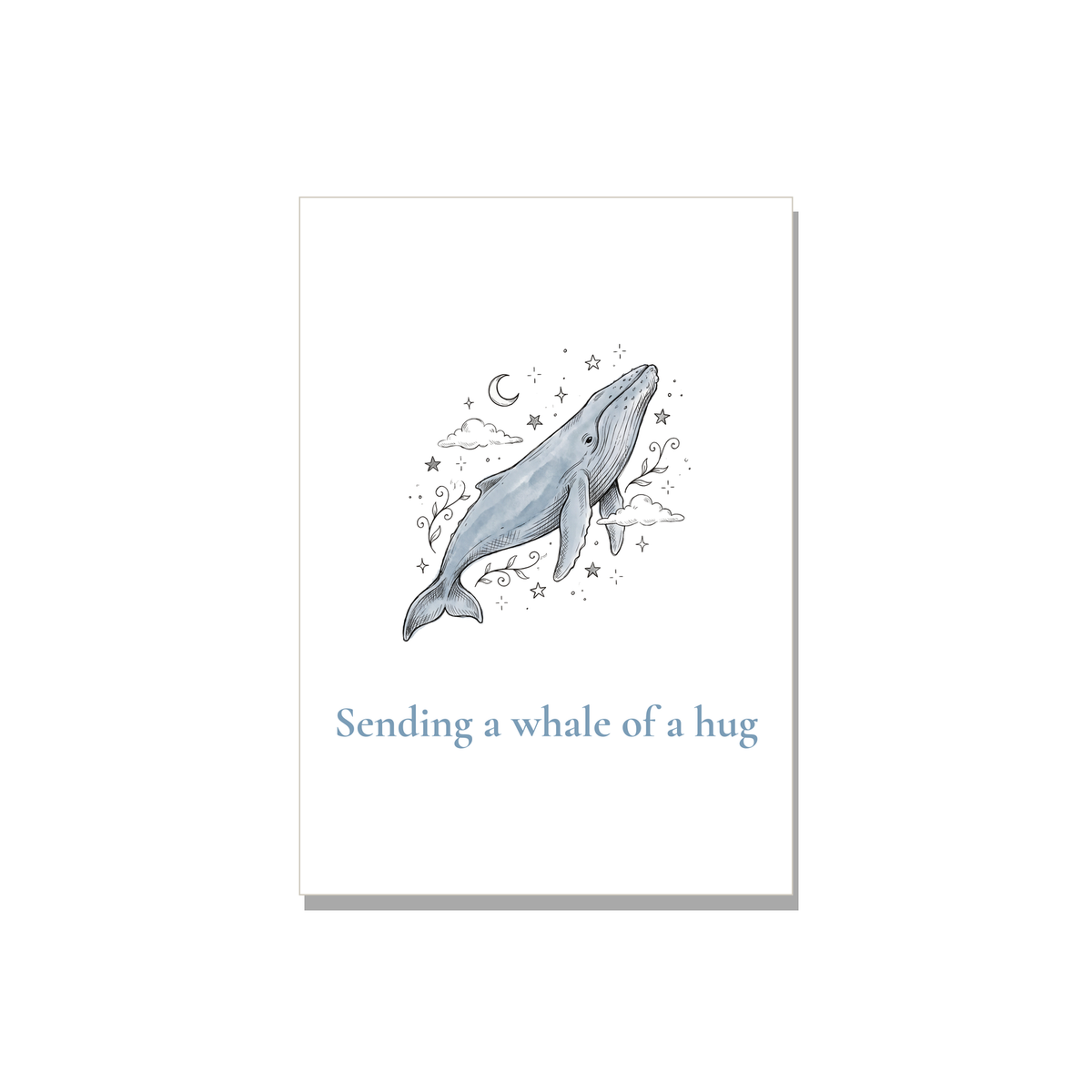 Thinking of You greeting card - Whale in the Stars in Ink Line Art, blank inside
