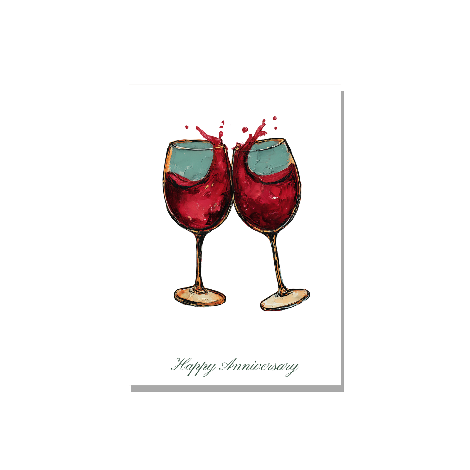 Anniversary greeting card - Wine Glasses in Gouache, blank inside