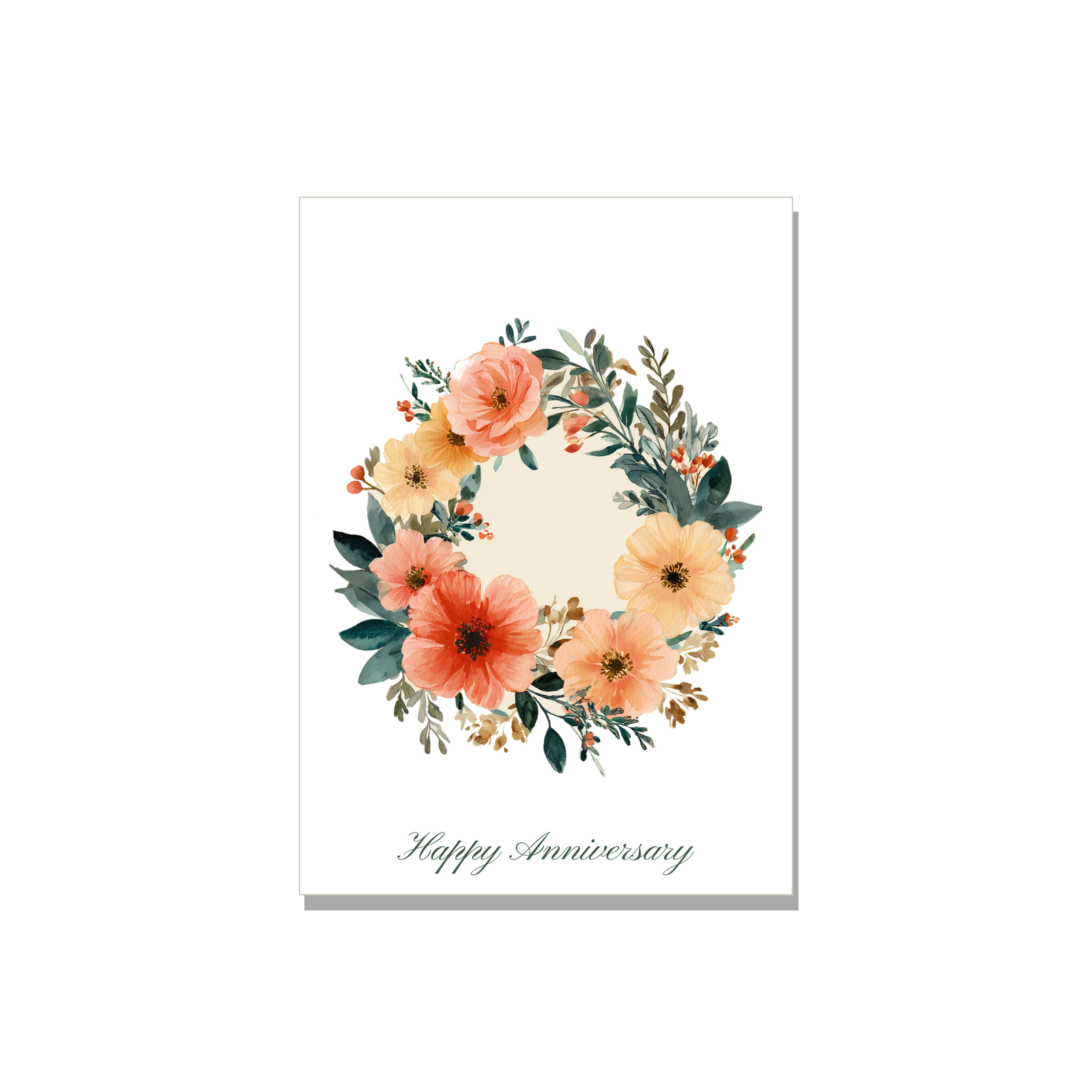 Anniversary greeting card - Wreath in Watercolor, blank inside